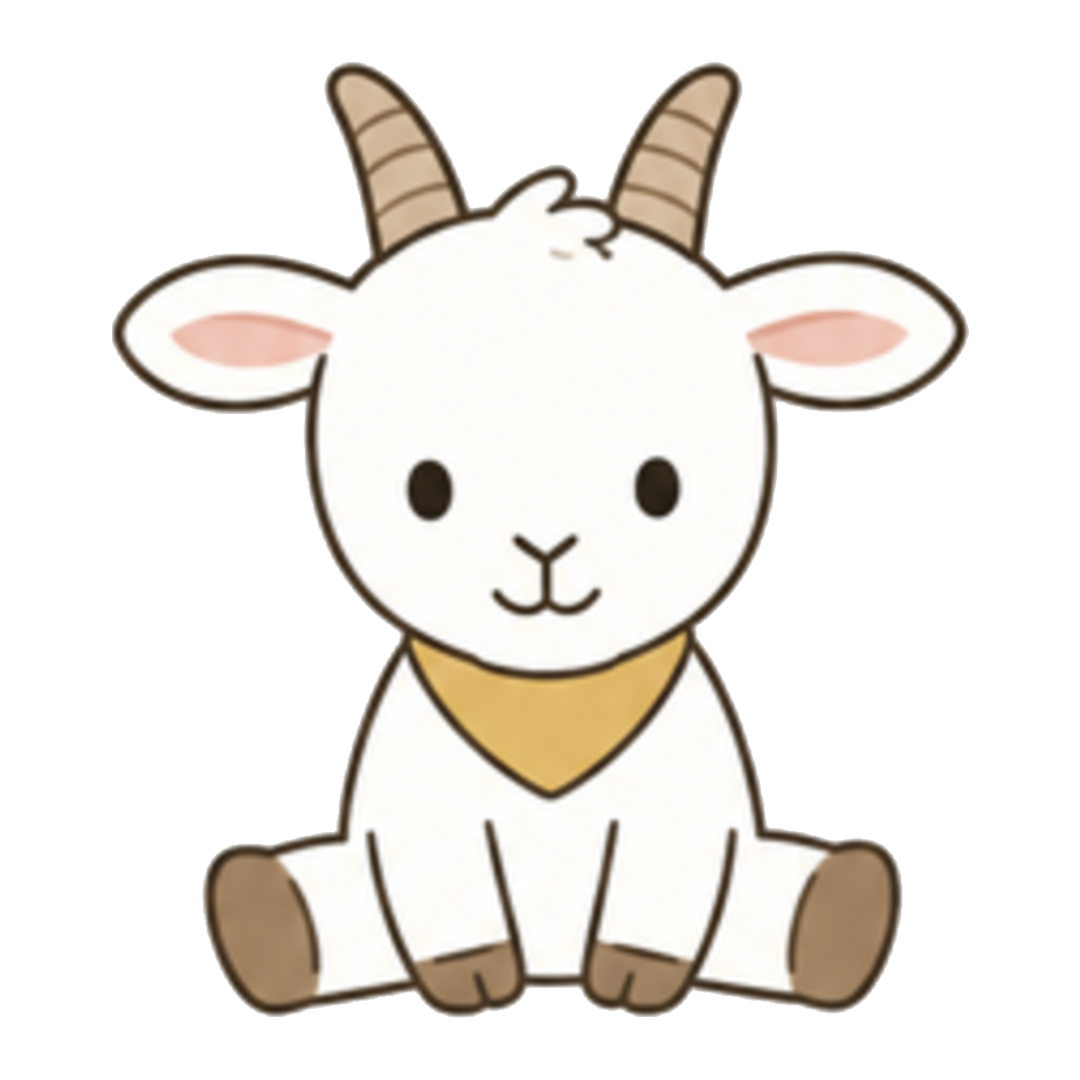 Tili, de mascotte van Tiillouy, een zittend geitje met een geel sjaaltje
